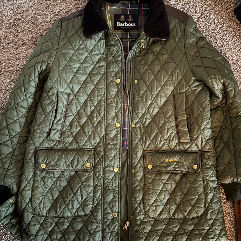 Barbour Kilmarie style Olive Quilted Jacket with Plaid Lining
